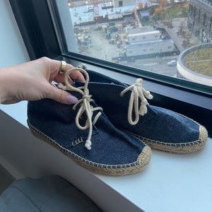 Worn once denim Soludos lace up espadrille
